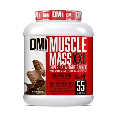 Frasco de suplemento alimentar MUSCLE MASS XXL sabor chocolate