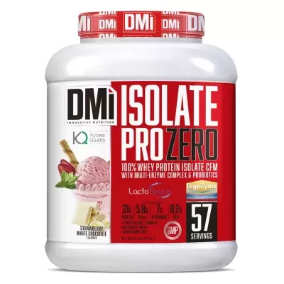 Embalagem branca de suplemento whey isolado sabor morango com chocolate branco