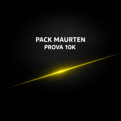 Fundo preto com texto branco PACK MAURTEN PROVA 10K e linha amarela brilhante