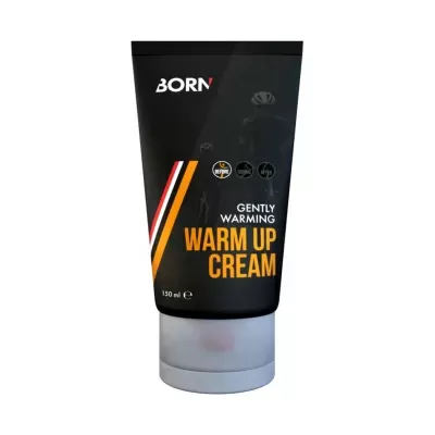 Tubo preto com tampa branca de creme WARM UP CREAM da marca BORN