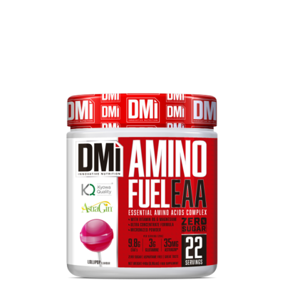Frasco de suplemento AMINO FUEL EAA DMi sabor Lollipop