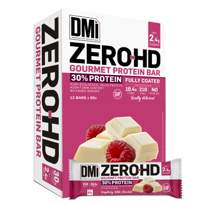 Embalagem e barra DMI ZERO HD Raspberry White Chocolate