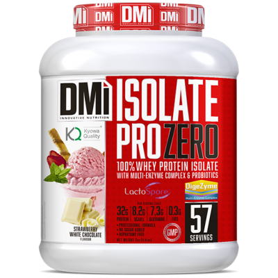 Suplemento alimentar DMI ISOLATE PRO ZERO sabor morango e chocolate branco com 57 doses
