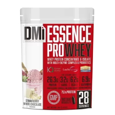 Embalagem de suplemento Essence Pro Whey branco e vermelho