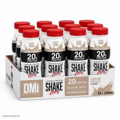 Pack de 12 garrafas de shake proteico sabor cookie cream com tampas vermelhas