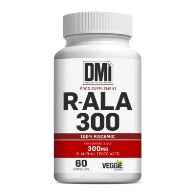 Frasco de suplemento alimentar DMi R-ALA 300 com 60 cápsulas