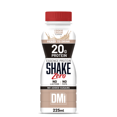 Frasco de shake de proteína sabor Cookie Cream, 225ml, marca DMI
