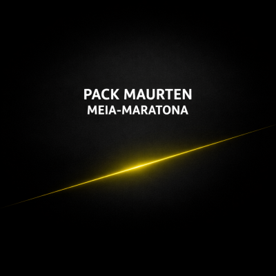 Fundo preto com risca amarela e texto branco PACK MAURTEN MEIA-MARATONA
