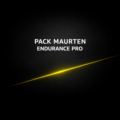 Texto branco PACK MAURTEN ENDURANCE PRO em fundo preto com linha amarela brilhante.