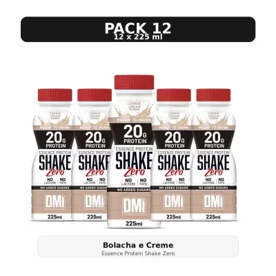 Pack 12 Essence Protein Shake Zero sabor Bolacha e Creme com 20g de proteína por garrafa de 225 ml