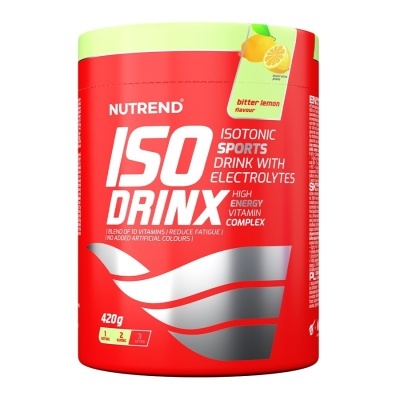 Embalagem vermelha de bebida isotónica NUTREND ISO DRINX sabor bitter lemon