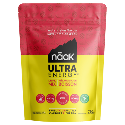 Saco de mistura para bebida näak Ultra Energy sabor melancia, vermelho e amarelo