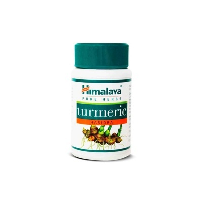 Frasco de suplemento Himalaya turmeric com tampa verde