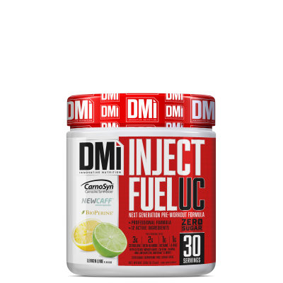 Frasco de suplemento pré-treino DMi Inject Fuel UC sabor limão e lima com 30 doses