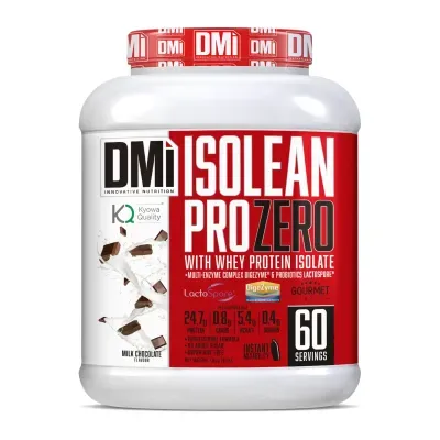 Frasco de suplemento alimentar DMi Isolean Pro Zero sabor chocolate de leite