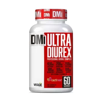 Frasco branco de suplemento Ultra Diurex com rótulo vermelho e branco da marca DMi