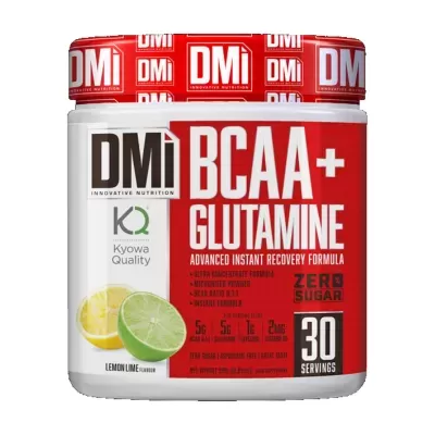 Recipiente de suplemento alimentar DMi BCAA+ Glutamine sabor Lemon Lime.