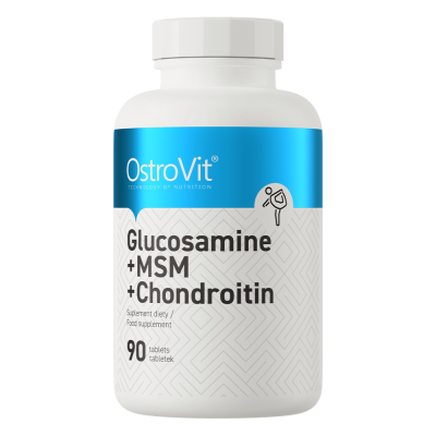 Frasco de suplemento alimentar OstroVit Glucosamine + MSM + Chondroitin com 90 comprimidos