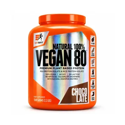 Recipiente laranja de suplemento alimentar vegano sabor chocolate