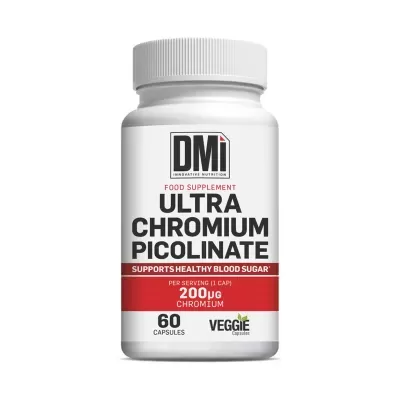 Frasco branco com suplemento alimentar Ultra Chromium Picolinate da DMi