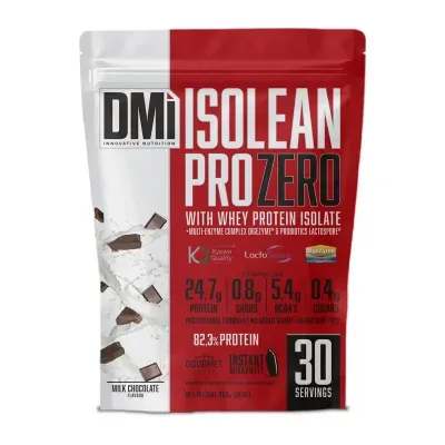 Pacote de suplemento proteico DMI Isolean Pro Zero sabor chocolate de leite