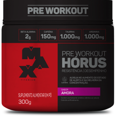 Embalagem de suplemento alimentar em pó PRE WORKOUT HÓRUS sabor amora