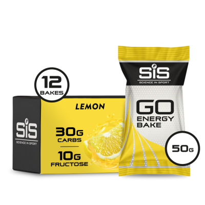 Embalagem e caixa do produto energético SiS GO Energy Bake sabor limão