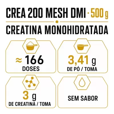 Etiqueta de suplemento CREA 200 MESH DMI 500g com informações nutricionais.