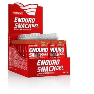 Expositor de gel energético Enduro Snack Gel da Nutrend em caixa vermelha