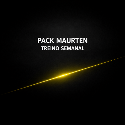 Texto branco PACK MAURTEN TREINO SEMANAL em fundo preto com linha luminosa amarela.