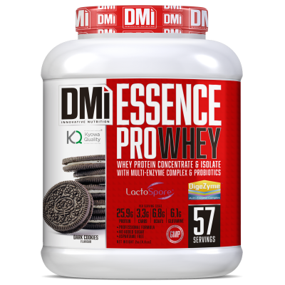 Recipiente de suplemento proteico DMI Essence Pro Whey sabor Dark Cookies