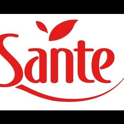 Logótipo da Sante em vermelho com folhas e linha curva