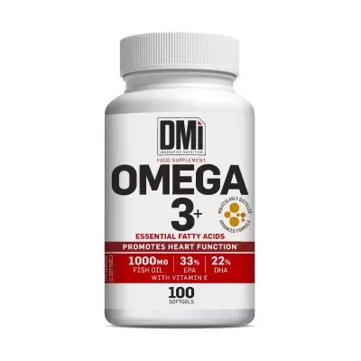 Frasco de suplemento Omega 3+ da marca DMI