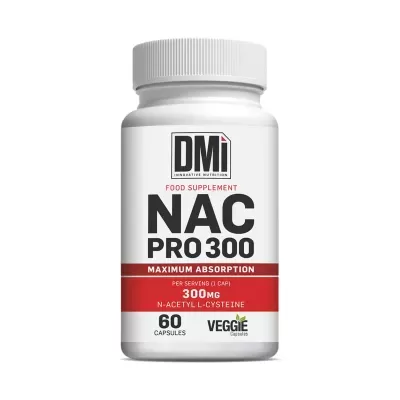 Frasco branco de suplemento NAC PRO 3000 da DMI com 60 cápsulas veganas