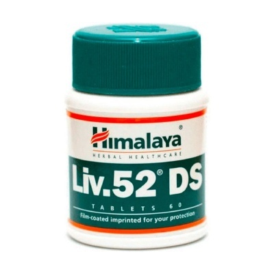 Frasco de comprimidos Liv.52 DS da Himalaya com rótulo verde e branco