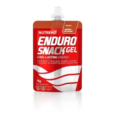 Pacote flexível vermelho de gel energético Nutrend Enduro Snack Gel sabor salted caramel