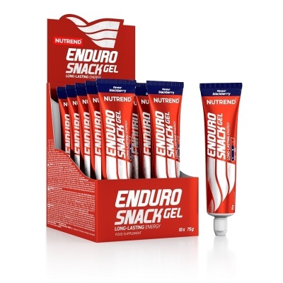 Pacote de gel energético Enduro Snack Gel da marca Nutrend em tubos vermelhos e caixa vermelha.