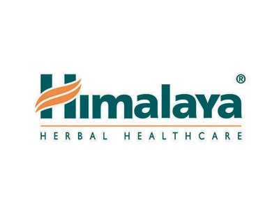 Logótipo da marca Himalaya com texto e folha laranja