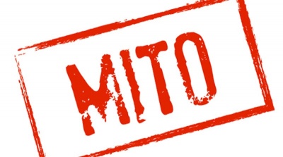 Selo vermelho com a palavra Mito em fundo branco