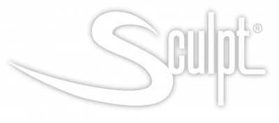 Logótipo branco com a palavra 'Sculpt' em fundo branco