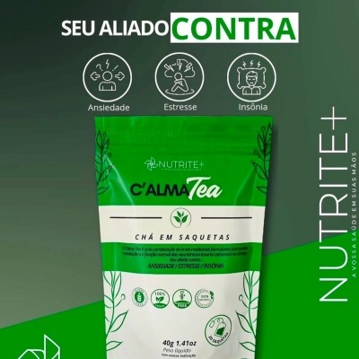 Pacote verde e branco de chá C'ALMA Tea contra ansiedade, stress e insónias