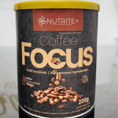 Lata de suplemento alimentar Coffee Focus Nutrite+, 220g, sabor Chocolate Belga