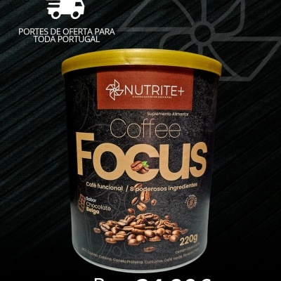 Embalagem preta e amarela do suplemento alimentar Coffee Focus da Nutrite+