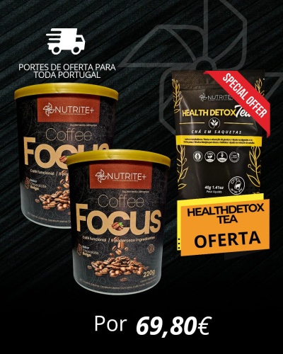 Promoção Coffee Focus e Health Detox Tea Nutrite+ com portes grátis para toda Portugal por 69,80€