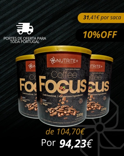 Latas de suplemento alimentar Nutrite+ Coffee Focus com promoção e preços visíveis
