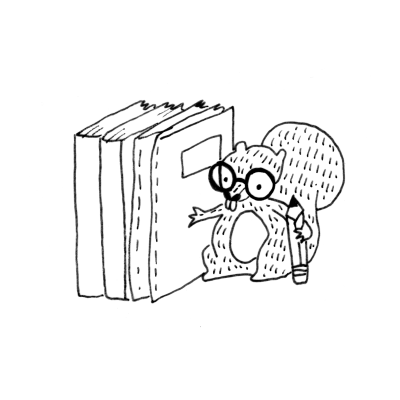 Apoio de livros em forma de esquilo preto e branco ao lado de livros