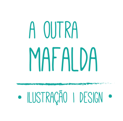 Logotipo A OUTRA MAFALDA ILUSTRAÇÃO I DESIGN em verde-azulado sobre fundo branco