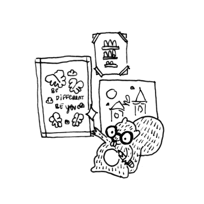 Conjunto de quadros decorativos para parede com texto e desenhos em preto e branco