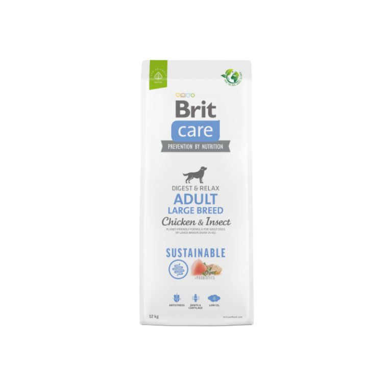 Brit Care Dog Sustainable Adult Large Breed - Chicken & Insect Saco branco de ração para cães Brit Care para raças grandes