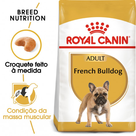 Royal Canin Bulldog Francês Adult Royal Canin French Bulldog Adult saco de ração para cães com imagem do cão e croquete